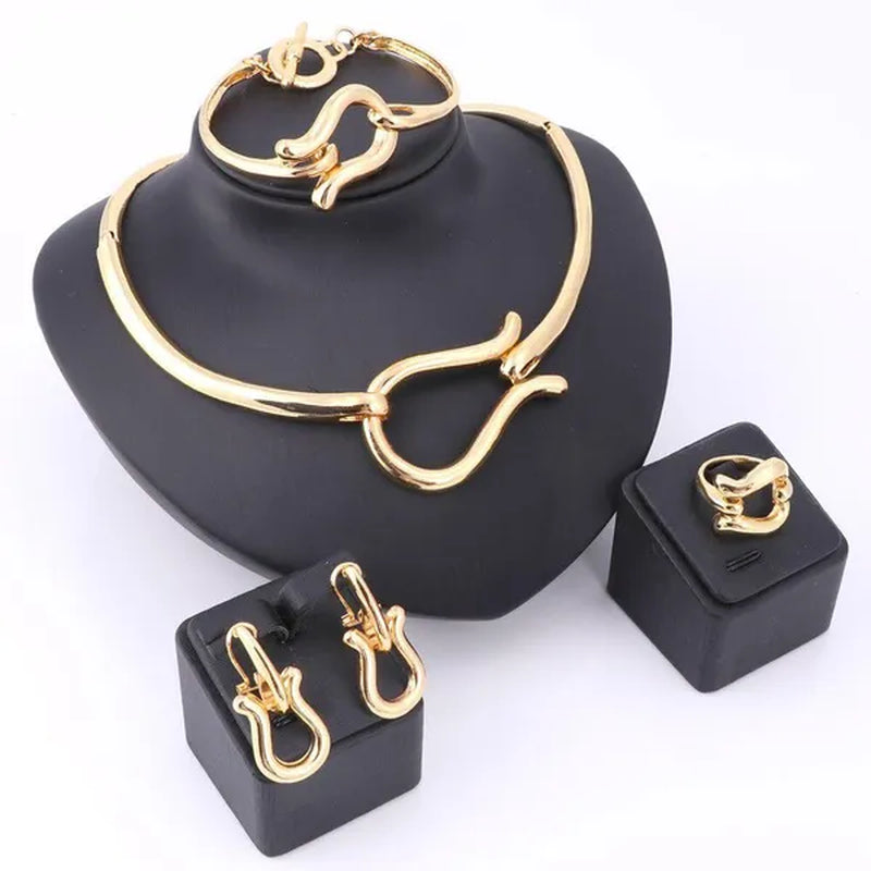 Fashion African Jewelry Sets Brand Dubai Gold Bridal Accessories Nigerian Wedding Necklace Earring Ring Jewelry Sets