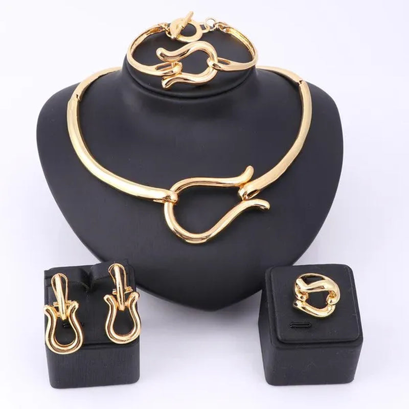Fashion African Jewelry Sets Brand Dubai Gold Bridal Accessories Nigerian Wedding Necklace Earring Ring Jewelry Sets