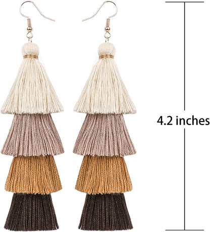 Women 3-9 Pairs Colorful Long Tassel Thread Ball Dangle Earrings Boho Black Red Sequin Drop Earrings
