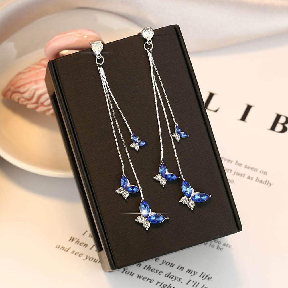 Butterfly Earring for Women Crystal Butterfly Tassel Earrings Long Drop Dangle Earrings Jewelry for Women Sparkle Colorful Zircon Animal Butterflys Pendant Earrings