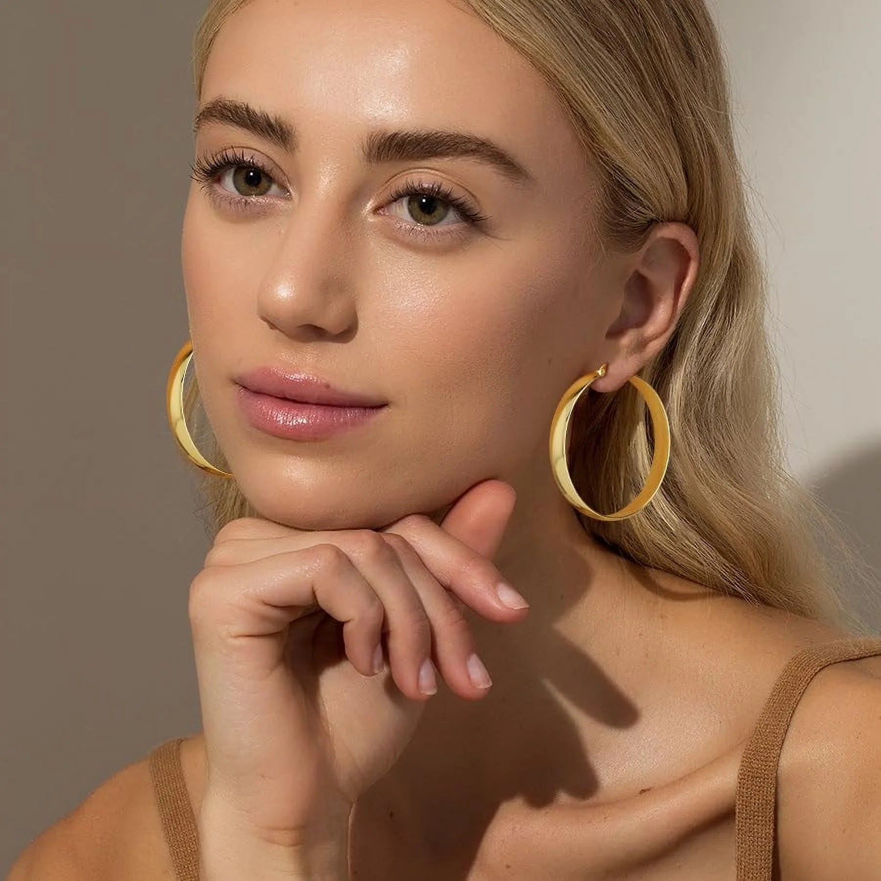 4 Pairs Big Large Extra Chunky 18K Gold Plated Sterling Silver Hoops Earrings for Women 7Mm Thick Hoop Earrings Set 20/30/40/50MM Birthday Jewelry Gifts Ideas Mom Wife Daughter Girlfriend Age