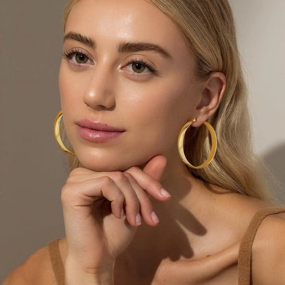 4 Pairs Big Large Extra Chunky 18K Gold Plated Sterling Silver Hoops Earrings for Women 7Mm Thick Hoop Earrings Set 20/30/40/50MM Birthday Jewelry Gifts Ideas Mom Wife Daughter Girlfriend Age