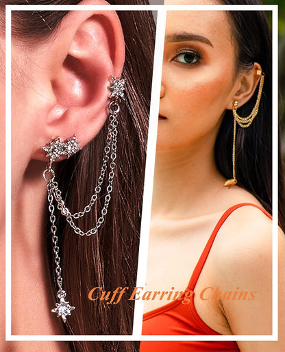 6-12Pcs Cuff Earring Chain Leaf Snowflake Star Butterfly with CZ Crawler Climber Earring Studs Drop Dangling Chain Wrap Tassel Earring for Women Men 20G Silver Gold Tone