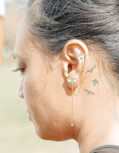 6-12Pcs Cuff Earring Chain Leaf Snowflake Star Butterfly with CZ Crawler Climber Earring Studs Drop Dangling Chain Wrap Tassel Earring for Women Men 20G Silver Gold Tone