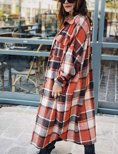 Flannel Shirts for Women Button up Plaid Shirt Long Pocketed Shacket Jacket Coat