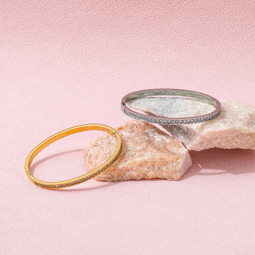 Zirconia Bangle Bracelet - Silver & Gold Plated