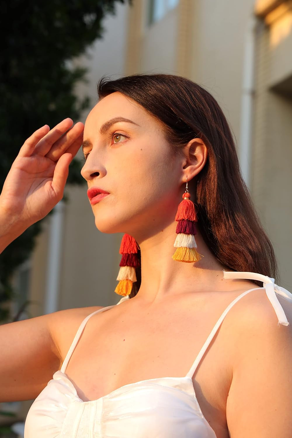 Women 3-9 Pairs Colorful Long Tassel Thread Ball Dangle Earrings Boho Black Red Sequin Drop Earrings